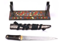 A presentation Aikuchi , signed silver saya and mounts well engraved with peony. Un-tempered blade