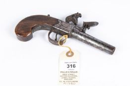 A late 18th century 50 bore flintlock boxlock pocket pistol, by Knubley, London, 7" overall, turn