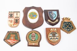 7 naval wall plaques, also a crossing the line certificate to an AB on HMS Hood for 1922, framed and