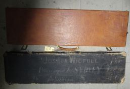 A brown imitation leather covered red baize lined case, for a DB gun with 30" barrels, and