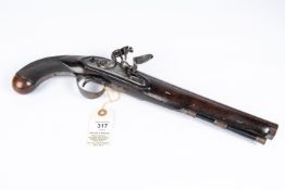 A 16 bore flintlock duelling pistol by Bennett & Lacy, c 1800, 16? overall, sighted octagonal barrel