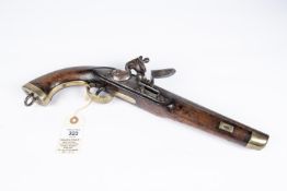 A Belgian made 14 bore military flintlock holster pistol, unmarked barrel 9", rounded lock with swan