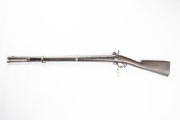 A French 12 bore (18mm) Model 1842 rifled percussion carbine, 45" overall, barrel 30" dated 1846