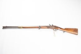 A Belgian 12 bore military flintlock cavalry carbine, 46½" overall, barrel 31" with Liege proof;