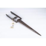 An 18th Century Indian dagger Katar, blade 11" with ribbed sunken panel and stout reinforced