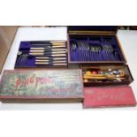 A Ping Pong table game in illustrated Hamley's box. Comprising net, balls and 2x bats. Together with