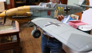 A wooden large scale model of Adolf Galland's German WWII Messerschmitt BF-109E. Overall length