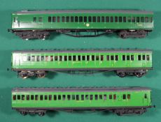 An OO gauge EMU Models kitbuilt brass Southern Railway/BR 2-car EMU set plus an additional BR car.