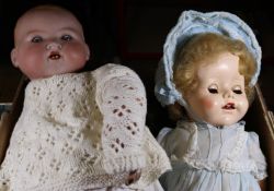 4x early and mid 20th Century dolls. A bisque head doll (351./7K) by Armand Marseille, Germany, with