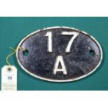 Locomotive shedplate 17A Derby 1950-1963. Cast iron plate in good, believed to be unrestored,