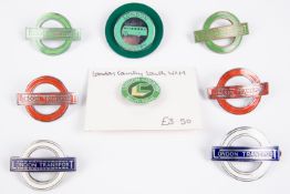 8x London Transport bus related enamel cap badges by Gaunt, Dingley, etc. 2x Tram & Trolleybus staff