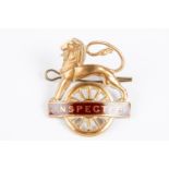 British Railways (Western Region) INSPECTOR cap badge. Brass and brown enamel lion over wheel,