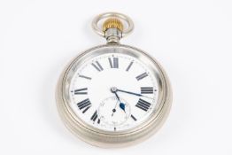 A nickel cased LNER guard's pocket watch. Stamped to reverse 'L.N.E.R. 727'. Fitted with an unsigned