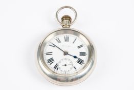 A nickel cased LMS guard's pocket watch. Stamped to reverse 'L.M.S. 10260'. Fitted with a Swiss 15