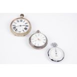 2x pocket watches and a stopwatch. A silver key wound pocket watch with London hallmark, date mark