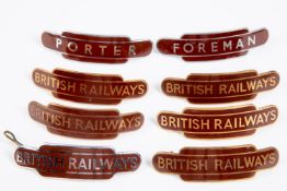 8x British Railways (Western Region) totem style cap badges by Gaunt. Porter, Foreman and 6x British