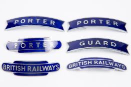 6x British Railways (Western Region) totem and fishtail style cap badges by Pinches, Gaunt, etc (2