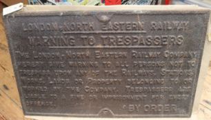 An LNER cast iron sign. Public Warning Not to Trespass. 665mm x 430mm. QGC for age, surface