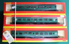 6 Hornby '00' gauge Passenger Coaches. All in BR Southern Region green livery. 2 Buffet cars, 3