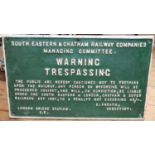 A South Eastern & Chatham Railway Companies Managing Committee cast iron sign. Public Warning Not to