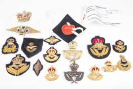 RAF head dress badges: KC and QC officer's bullion cap badges, QC officer's of Air Rank beret badge,