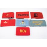 A good selection of RAF related arm bands, including MOV, WWII Embarkation Officer, Traffic Control,