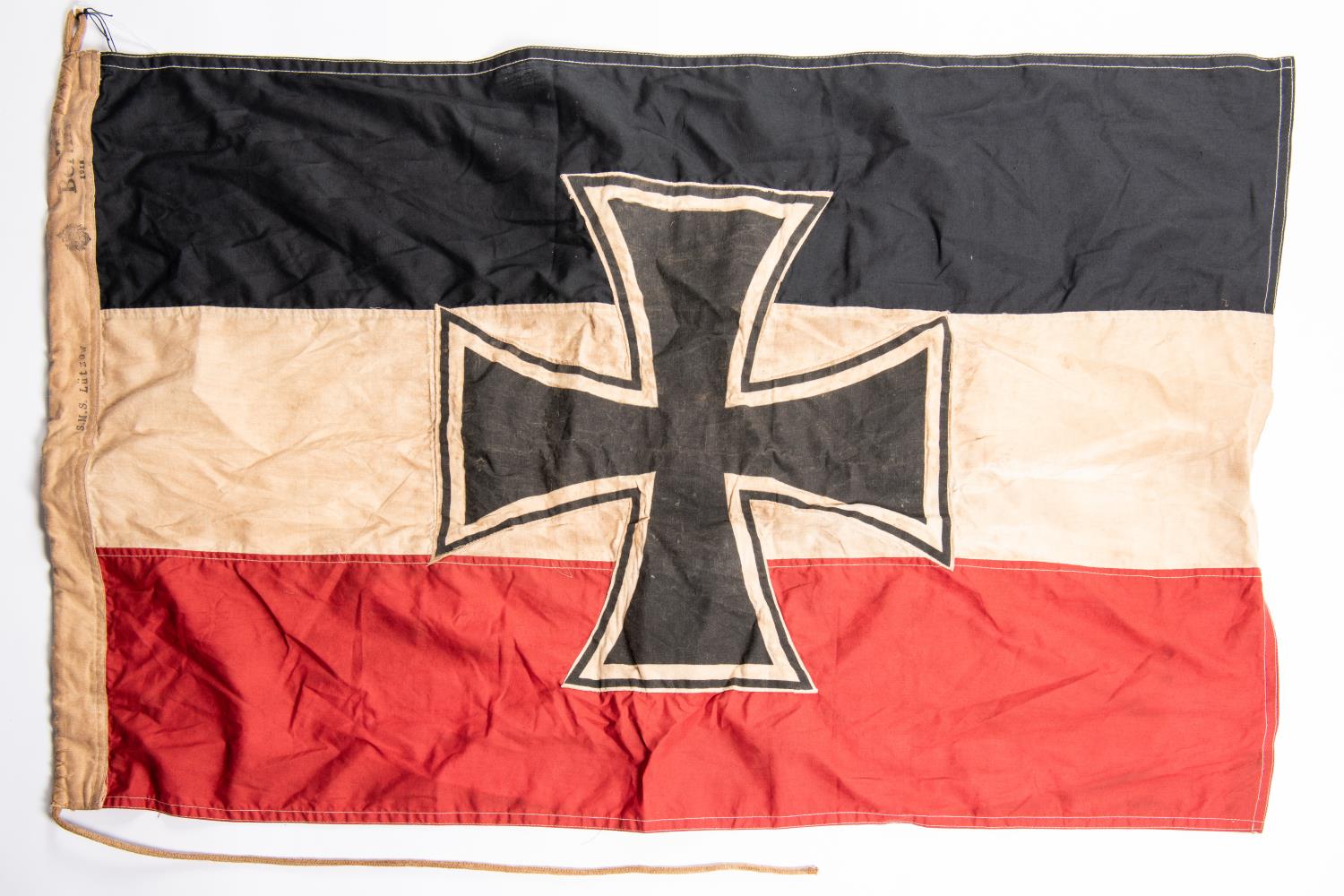 A WWI Imperial German naval flag, of stitched construction, 36" x 24", edge marked "SMS Lutzow"