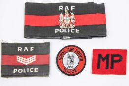 RAF Police armbands, various ranks, printed, embroidered including early RAF SP, (some cut) 13' plus