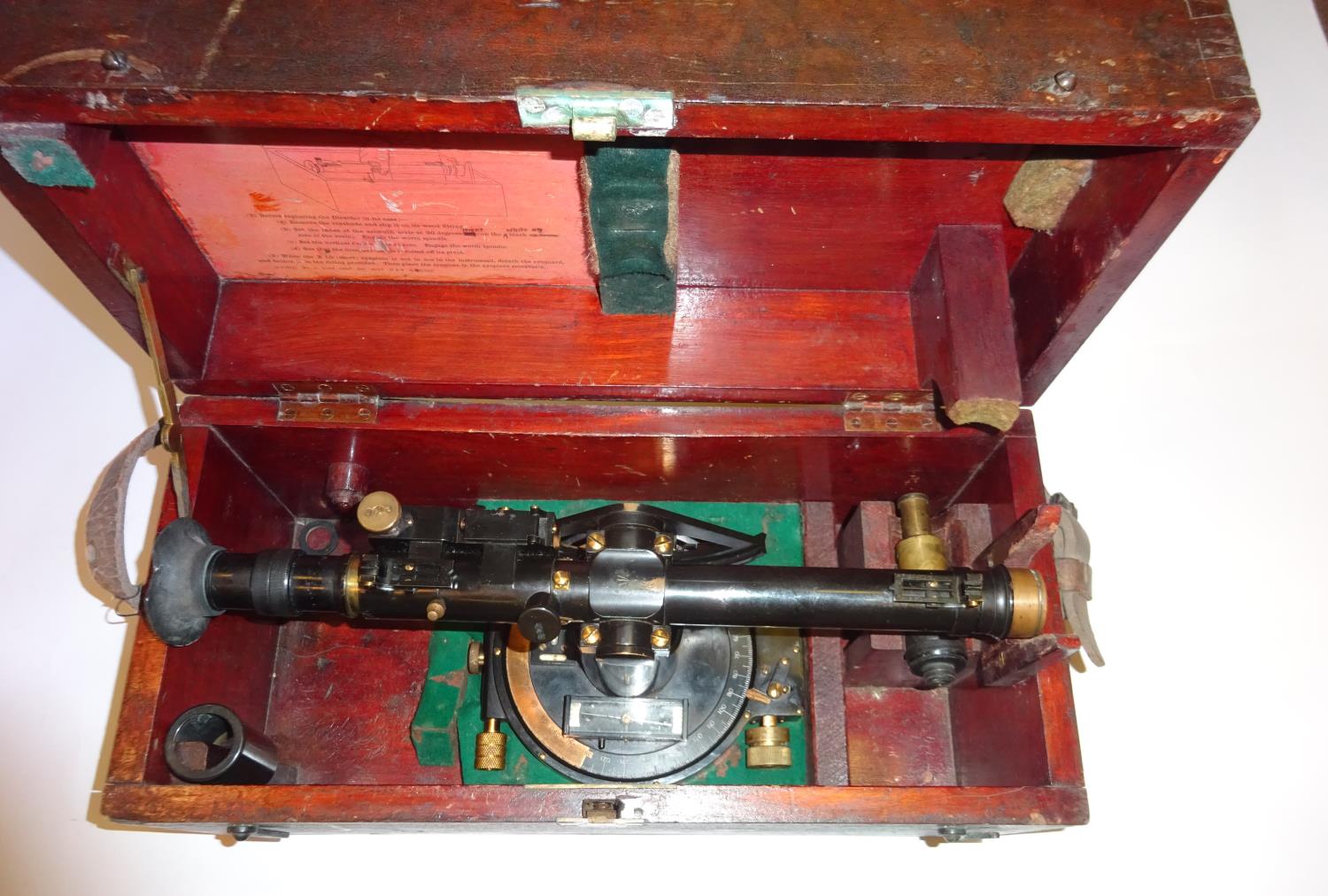 A WWI military issue Theodolite (Director No 5 Mark I), black lacquered body with lacquered brass