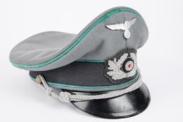 A copy of a Third Reich Army officers peaked cap, light green piping. GC £50-60