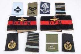 2 good WWII RAF Provost Marshal armbands DAPM, DPM, 2 post WW2 similar, good selection modern RAF