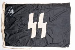 A Third Reich black flag of the S.D., 38" x 24", edge marked "SD RFSS 84 Avenue Foch" and Paris