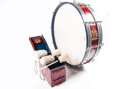 A post 1953 Scots Guards narrow gauge base drum, decorated with regimental badge etc, complete