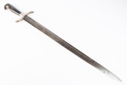 A 19th century continental Hunting sword, straight SE blade 19", the hilt with silver plated