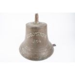 A brass bell, height 12", diameter at mouth 12", deeply engraved "EDDYSTONE 1954", the clapper