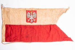 A WWII Polish Navy guidon, 35" x 17", with overlaid printed central panel. GC £65-75