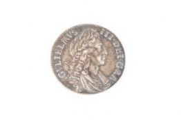 William III AR Shilling, 1697 N (Norwich Mint) third bust variety, a pleasing VF. £140-180