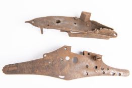 Parts of a mid 17th century English flintlock musket lock, comprising 7" plate with rectangular pan,