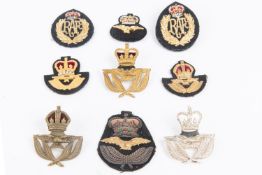 A selection of WWII-1980 RAF cap badges: Warrant Officers (3), Officer beret (3), Officer QC,