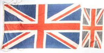 A WWII printed Union flag, 62" x 37"; another 31" x 16". GC £50-60