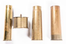 Three WWI brass shell cases: 18pr dated 1914, 13 pr dated 1917, and 6 pr dated 1917, GC (the last