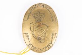 Irish Belfast Infantry Volunteers OR's cross belt plate, c 1796, engraved Georgian crown over