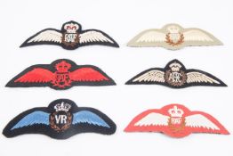 13 cloth Pilot wings, KC and QC, all post war manufacture, + 13 bullion wings and half wings, post