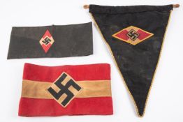 A good quality Third Reich HJ car pennant, black with coloured edging and central motif; a HJ