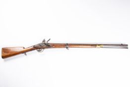 A Belgian 12 bore military flintlock cavalry carbine, 46½" overall, barrel 31" with Liege proof;