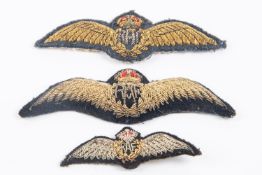 3 Kings crown RAF Pilot's bullion wire wings, full size (2), Mess dress (1). £120-150