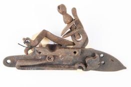 A detached lock from an early Tower flintlock Sea Service pistol, c 1750, plate 5½" with faint crown