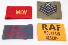 10 WWII-Post WWII RAF armbands: Sergeant (5), Corporal (2), OS, Postal Service, Mountain Rescue,
