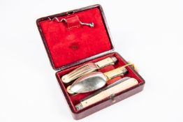 A good officer's 3 piece campaign cutlery set, comprising folding knife, fork and spoon, of nickel