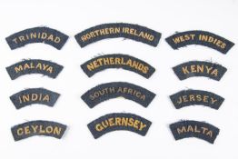 12 original WWII period bullion RAF Nationality titles: Malta, Northern Ireland, West Indies,